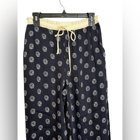 Vintage Platinum Dorothy Schoelen Navy Wide Leg Linen Blend Abstract Pant Size 6 - Picture 3 of 12